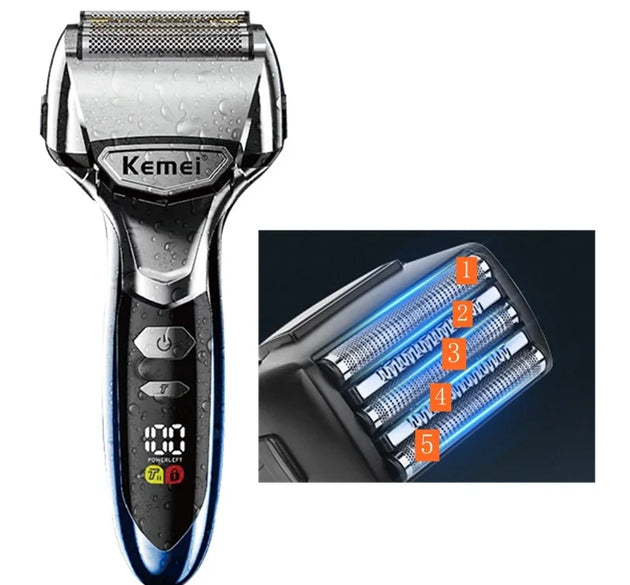5-Blade Rechargeable Electric Shaver for Men Wet Dry Beard and Head