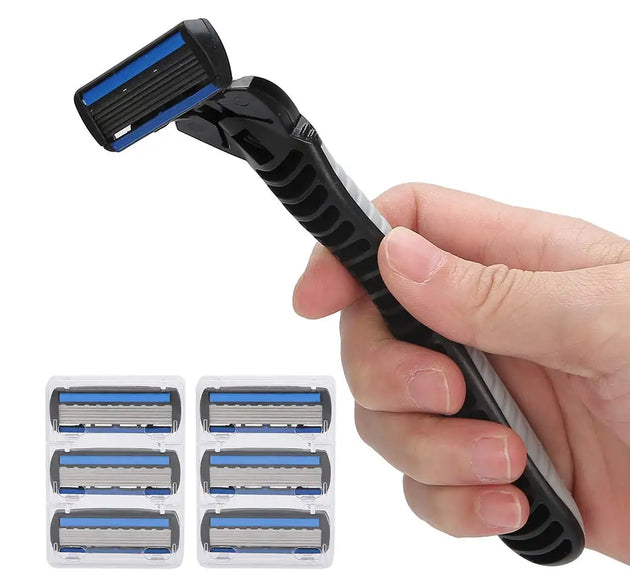Men’s Manual Razor Handle with 6 Layer Blades for Beard Shaving